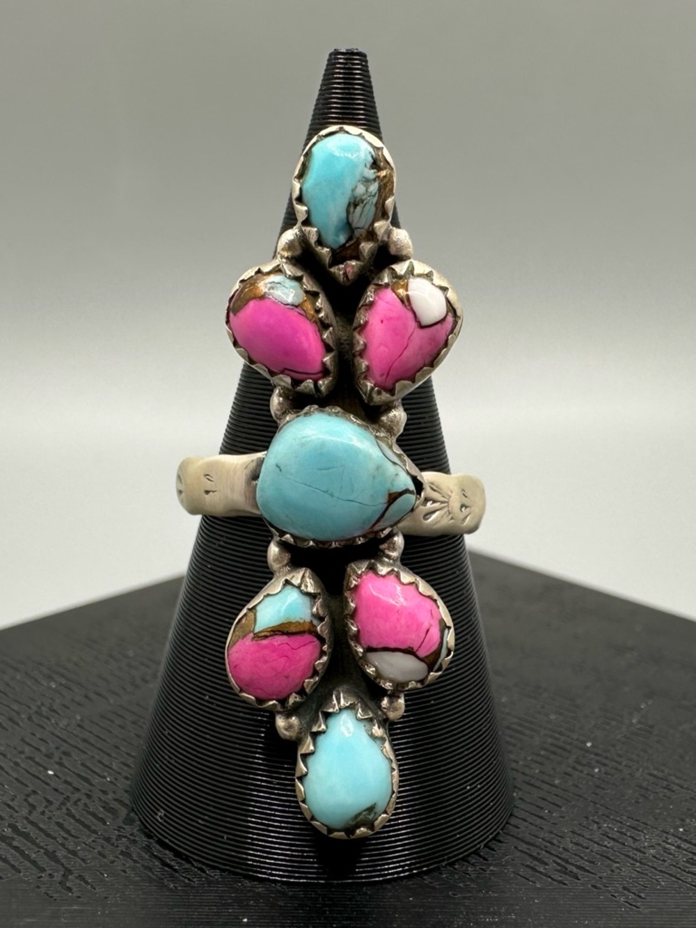 Cotton Candy Dahlia Turquoise Matte Sterling Silver 925 Handmade Crawler Ring
